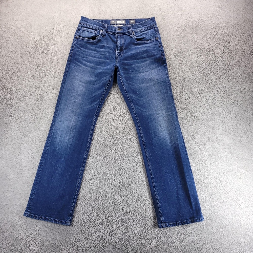 BKE Jake Jeans Mens 32x32 Blue Relaxed Bootcut Dark Wash Stretch Comfort